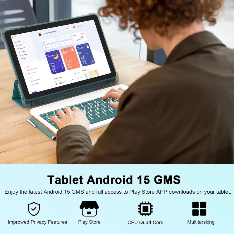 CUPEISI Android 15 Tablet 10 Inch, 20GB RAM+128GB ROM/ 2TB Expandable, 2.0GHz Quad-core Processor, 1280*800 HD Screen, 5G WiFi6 BT 5.0, 2 in 1 Tablets with Keyboard Case Mouse Stylus, Widevine L1 Blue - Image 4